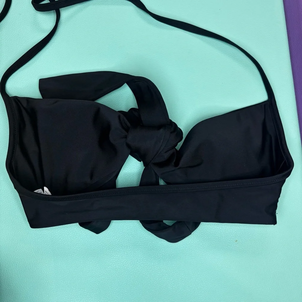 Aerie Front Tie Scoop Bikini‎ Swim Top Black Women’s Size XS